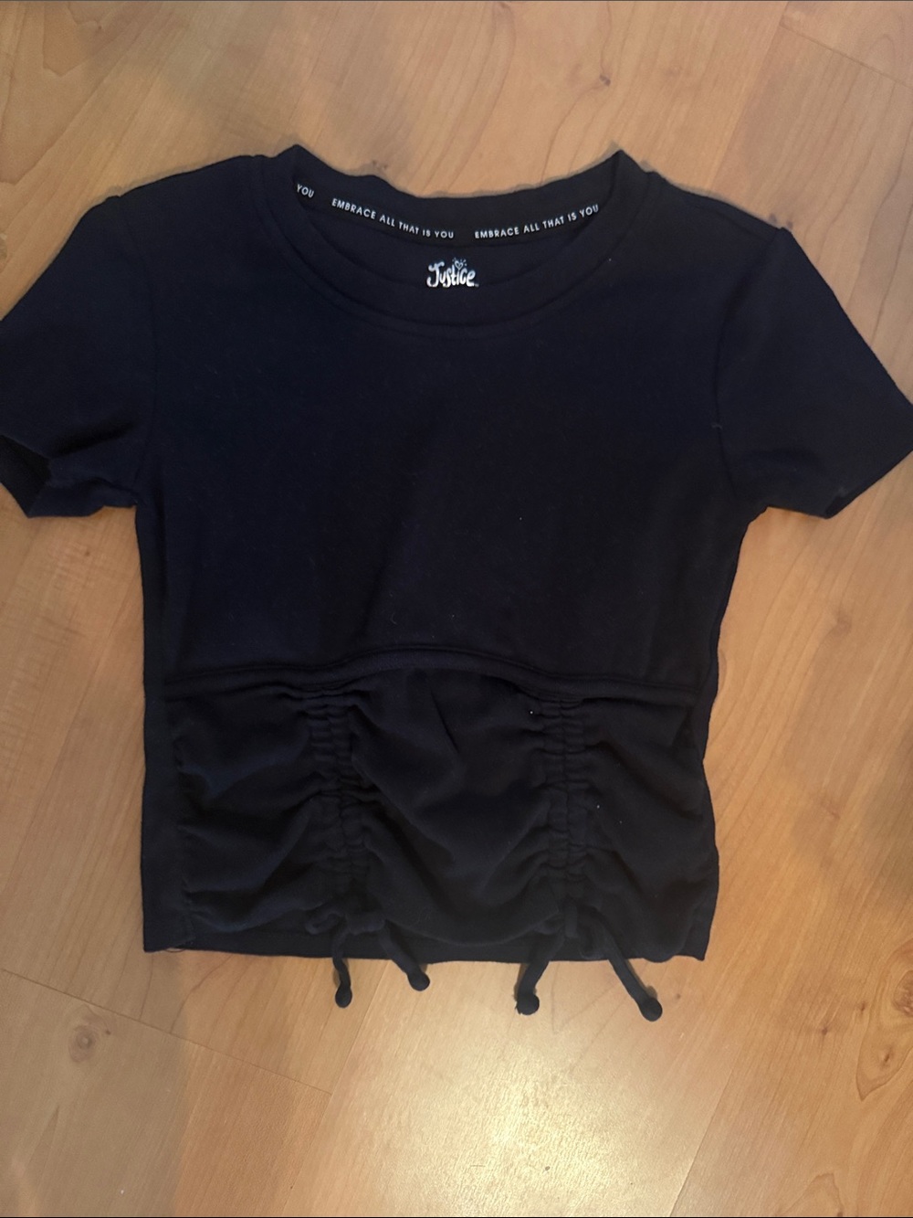 Justice Black Ruched Drawstring Crop Top